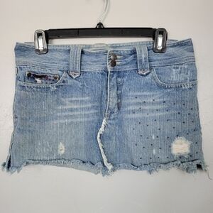 Abercrombie Vintage Mini Skirt Light Wash Denim Sz 4 Purple Beading 90s Y2K